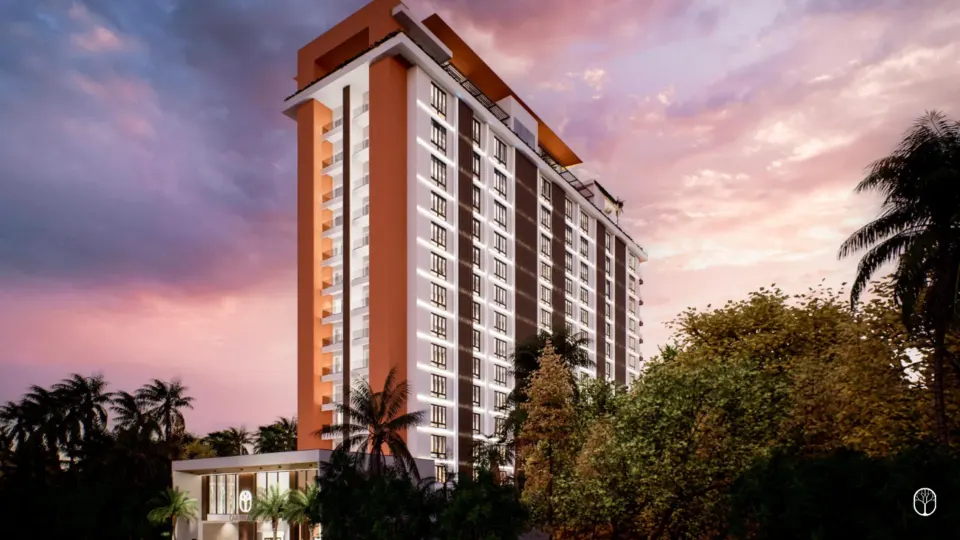 Fachada de la torre Caribbean Suites al atardecer