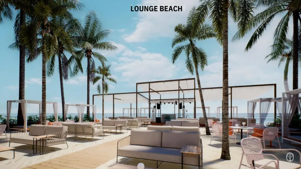 Lounge de playa con camas balinesas